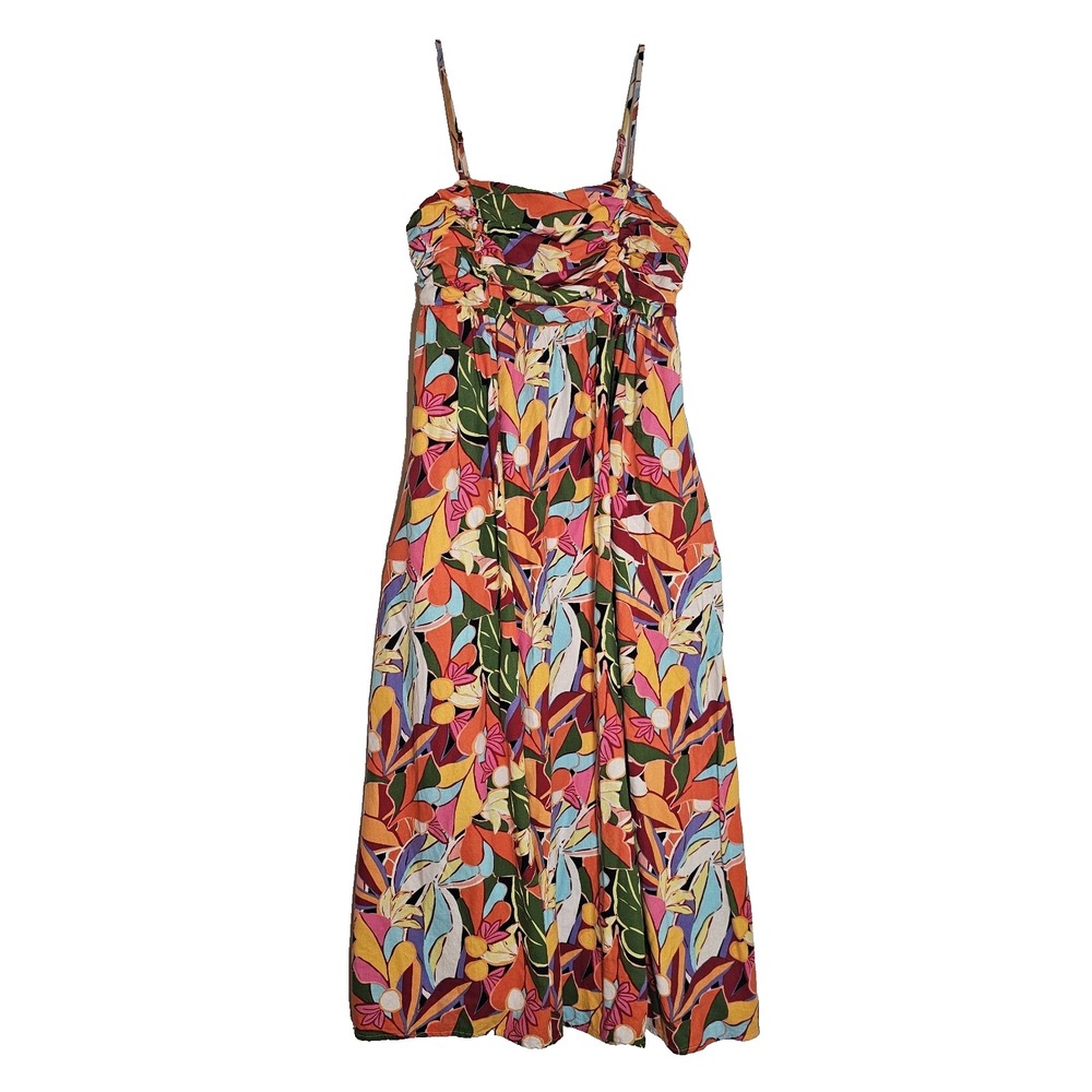 Free Assembly Dress Womens Medium Multicolor Floral Maxi Sleeveless Linen Boho M
